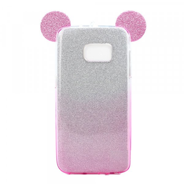 Wholesale Galaxy S7 Minnie Bow Glitter Necklace Strap Case (Hot Pink)